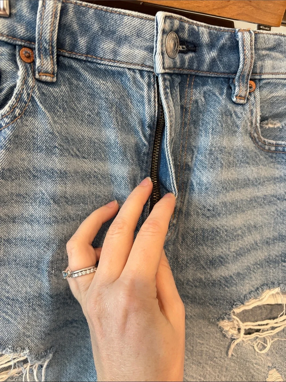 American Eagle Light Blue Distressed Baggy Mom denim shorts